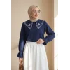 Bebe Yaka Fistolu Kolu Lastikli Poplin Gömlek Bluz -Laci