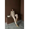 Bej Çizgili Ceket Ve Pantolon Takım