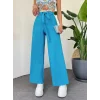 Beli Bağcıklı Double Bol Paça Pantolon      -Mavi