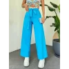 Beli Bağcıklı Double Bol Paça Pantolon      -Mavi