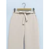 Beli Lastikli Bağlamalı  Bol Paça Pantolon  -Bej
