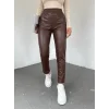 Beli Lastikli Deri Pantolon -Kahve