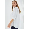 Beyaz Gömlek Yaka Saten Bluz 0493