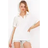 Beyaz Oversize Polo Yaka Örme Bluz 0486