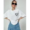 Bisiklet Yaka Baskılı Oversize T-Shirt - Beyaz
