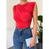 Bisiklet Yaka Sıfır Kol Sandy Bluz -Kırmızı