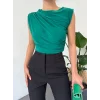 Bisiklet Yaka Sıfır Kol Sandy Bluz -Zümrüt