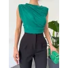Bisiklet Yaka Sıfır Kol Sandy Bluz -Zümrüt