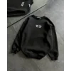 Bisiklet Yaka Üç İplik Baskılı Oversize SweatShirt - Siyah
