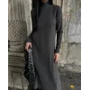 Boğazlı kalın bürümcük uzun elbise siyah
