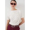 Büzgü Detaylı Kısa Kol Sandy Bluz 945 - Beyaz