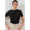 Büzgü Detaylı Kısa Kol Sandy Bluz 945 - Siyah