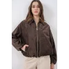 Büzgülü Oversize Kadife Ceket 0733 - Kahverengi