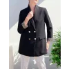 Cep Detaylı Çift Düğmeli Blazer Ceket -Siyah