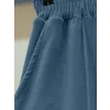 Çımalı Beli Lastikli Kadife Pantolon -Mavi