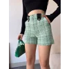 Çıtçıtlı siyah köprü tüvit şort yeşil