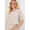 Çizgili Crop Gömlek 20342 - Bej