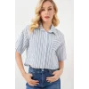 Çizgili Crop Gömlek 20342 - Mavi