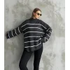 Çizgili ispanyol kol triko boğazlı kazak antrasit elf