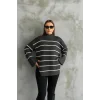 Çizgili ispanyol kol triko boğazlı kazak antrasit elf