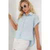 Çizgili Kısa Kol Gömlek 20327 - Mavi