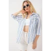 Çizgili Kısa Kol Gömlek 20344 - Mavi
