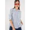 Çizgili Kısa Kol Gömlek 20345 - Mavi
