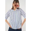 Çizgili Kısa Kol Gömlek 20345 - Mavi