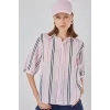 Çizgili Kısa Kol Gömlek 20345 - Pembe