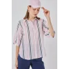 Çizgili Kısa Kol Gömlek 20345 - Pembe