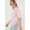 Çizgili Kısa Kol Gömlek 20345 - Pudra