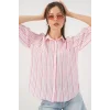 Çizgili Kısa Kol Gömlek 20345 - Pudra