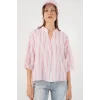 Çizgili Oversize Bluz 967 - Pudra