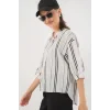 Çizgili Oversize Bluz 967 - Taş