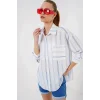 Çizgili Oversize Gömlek 20278 - Beyaz