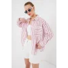 Çizgili Oversize Gömlek 20278 - Kırmızı
