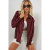 Çizgili Oversize Gömlek 20293 - Bordo
