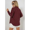 Çizgili Oversize Gömlek 20293 - Bordo