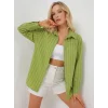 Çizgili Oversize Gömlek 20293 - E.Yeşil