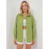 Çizgili Oversize Gömlek 20293 - E.Yeşil