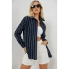 Çizgili Oversize Gömlek 20293 - Lacivert
