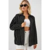 Çizgili Oversize Gömlek 20293 - Siyah