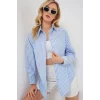 Çizgili Oversize Gömlek 20332 - B.Mavi