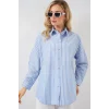Çizgili Oversize Gömlek 20332 - B.Mavi