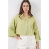 Çizgili Oversize Kısa Gömlek 20326 - E.Yeşil