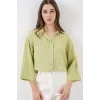 Çizgili Oversize Kısa Gömlek 20326 - E.Yeşil