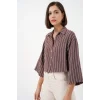 Çizgili Oversize Kısa Gömlek 20326 - Kahverengi