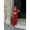 Crop pantolon biyeli takım kırmızı
