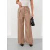 Deri geniş paça beli lastikli pantolon bej h263644