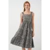 Desenli Askılı Midi Elbise 2577 - Antrasit